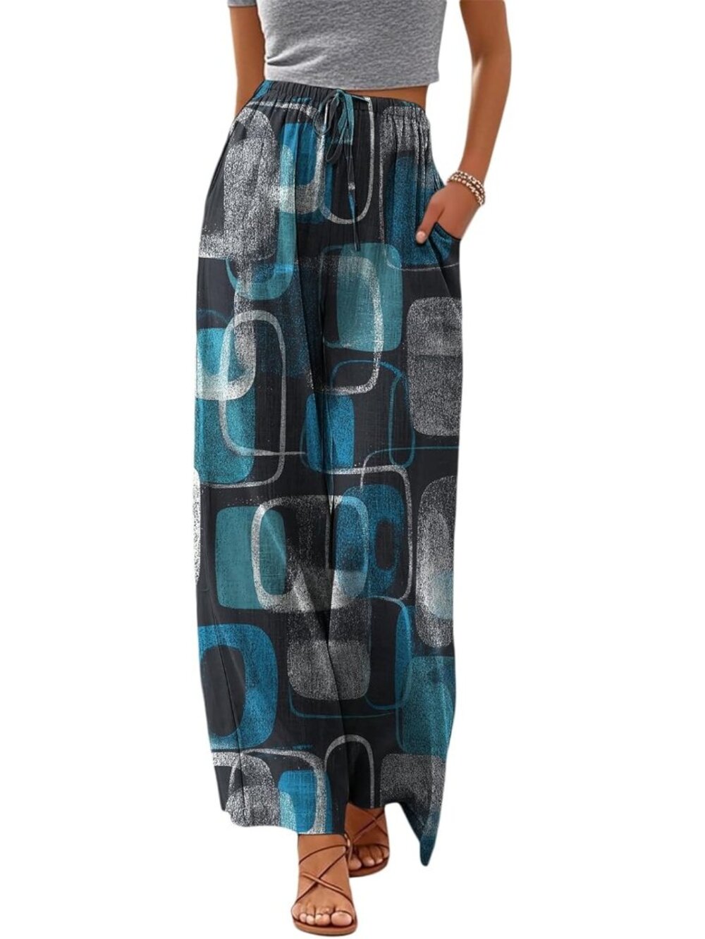 〽️Women's Wide Leg Pants  Cube Polyester Drawstring Summer comfort lightweight